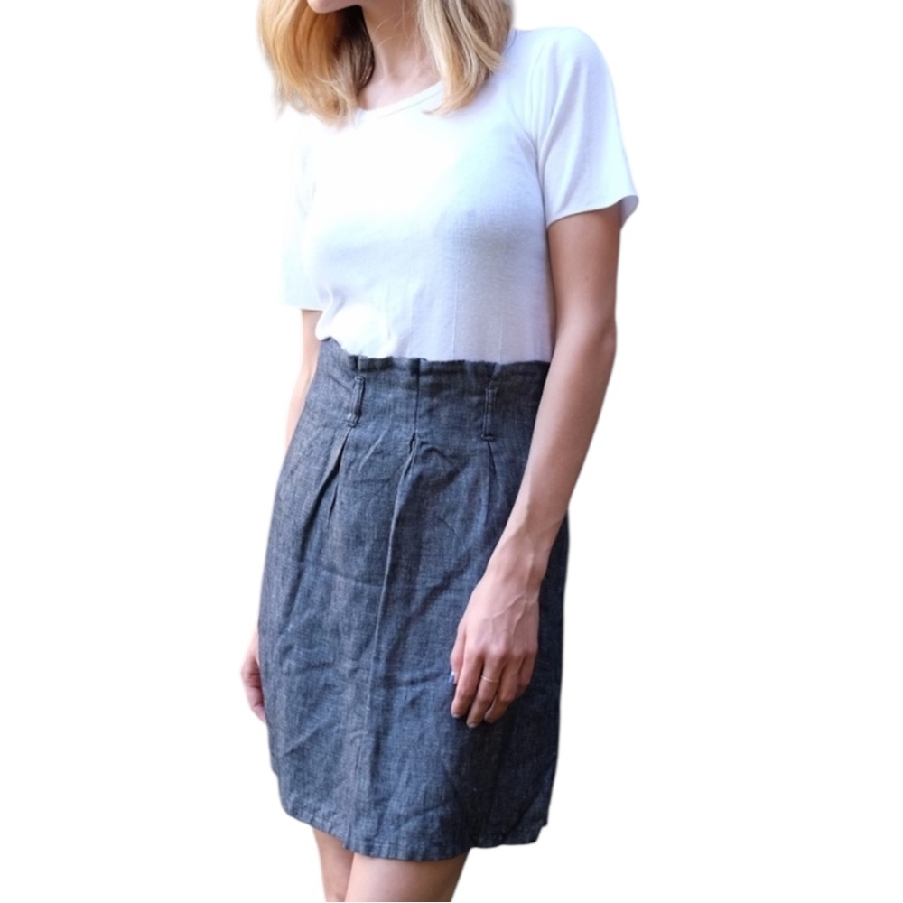 Vintage Y2K Blue Chambray Denim High Waist Mini Skirt Matching Tie Belt Small - Picture 6 of 16